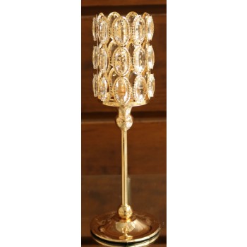 Cod 1000 - Castiçal Luxo Ouro Cristais - 33 cm alt