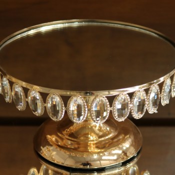 Cod 1160 - Bandeja Luxo Ouro Cristais - 25 cm Ø - 13,5 cm alt